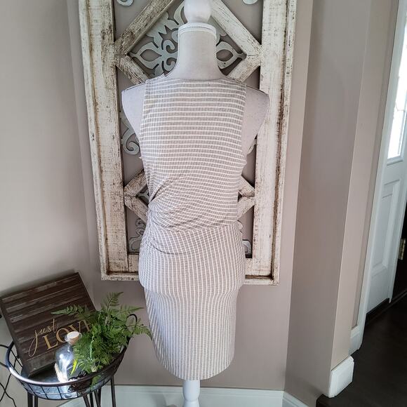 Bailey 44 Women's Sleeveless Faux Wrap Surplice Tiva Mini Dress in Linen & White - Picture 7 of 15